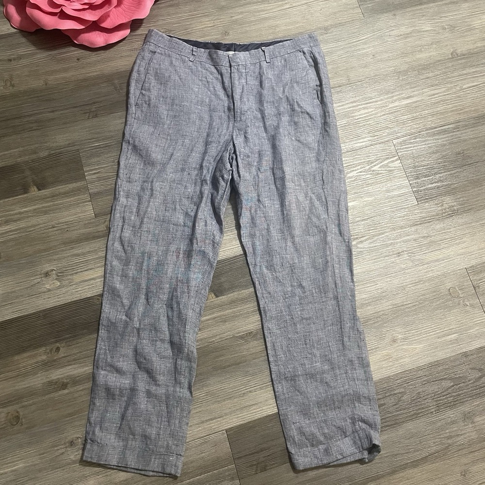 MURANO BAIRD MCNUTT Linen Slim Fit Mens Pants 36x30 Heathered 100% Linen Cuffed